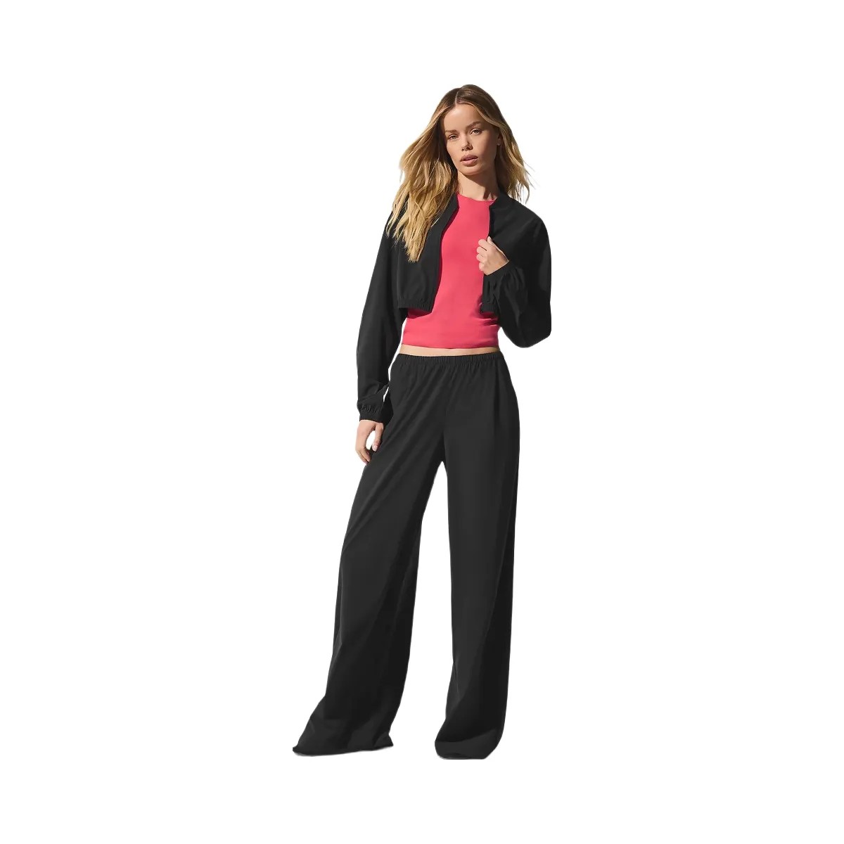 Alo Women's Cropped Breezy Full-Zip Cover Up - Black - HypeFly India View 1