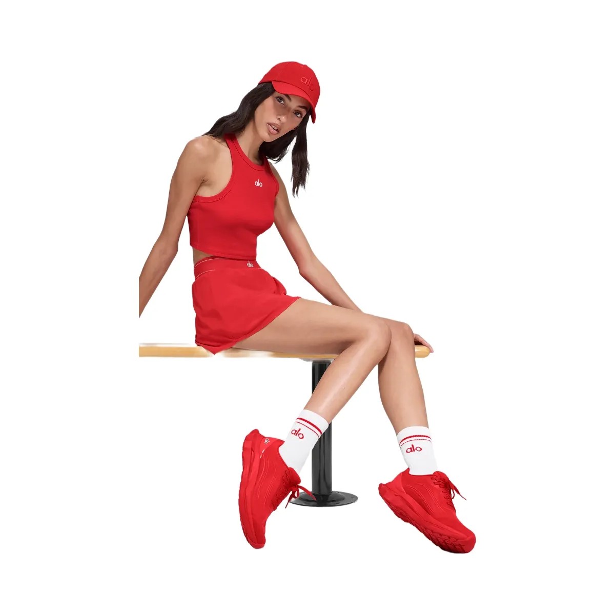 Alo Unisex Half-Crew Throwback Sock - White/Bright Red - HypeFly India View 2