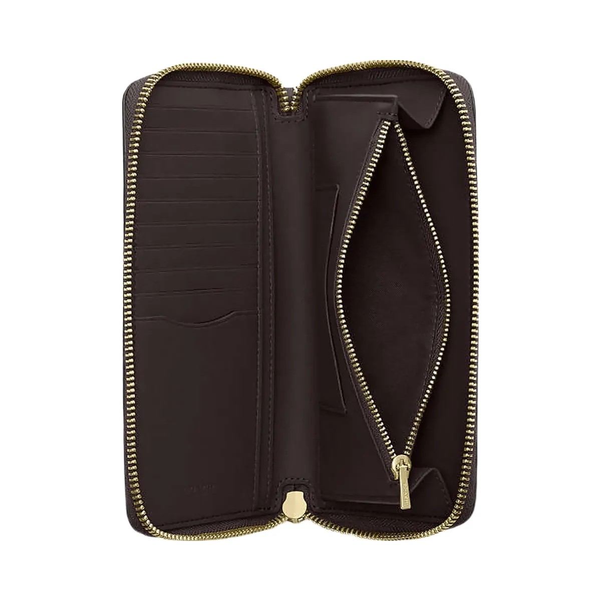 Coach Long Zip Around Wallet With Detachable Card Case In Signature Canvas Signature Canvas-Gold-Walnut-Black - HypeFly India View 3