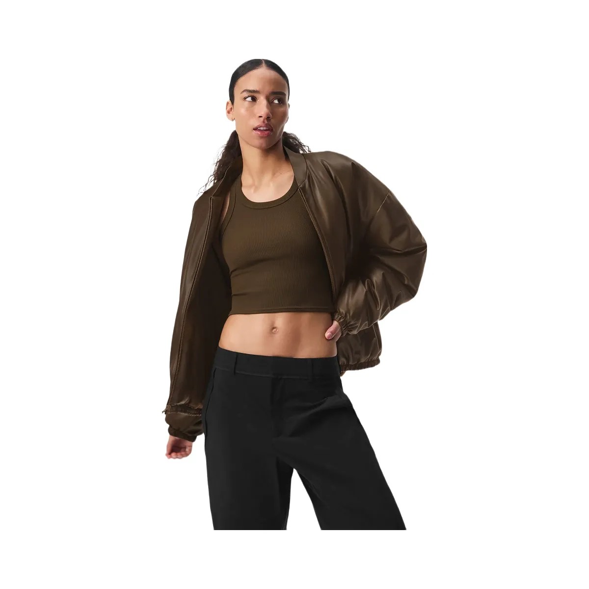 Alo Women's Faux Leather Premier Bomber - Espresso - HypeFly India View 1
