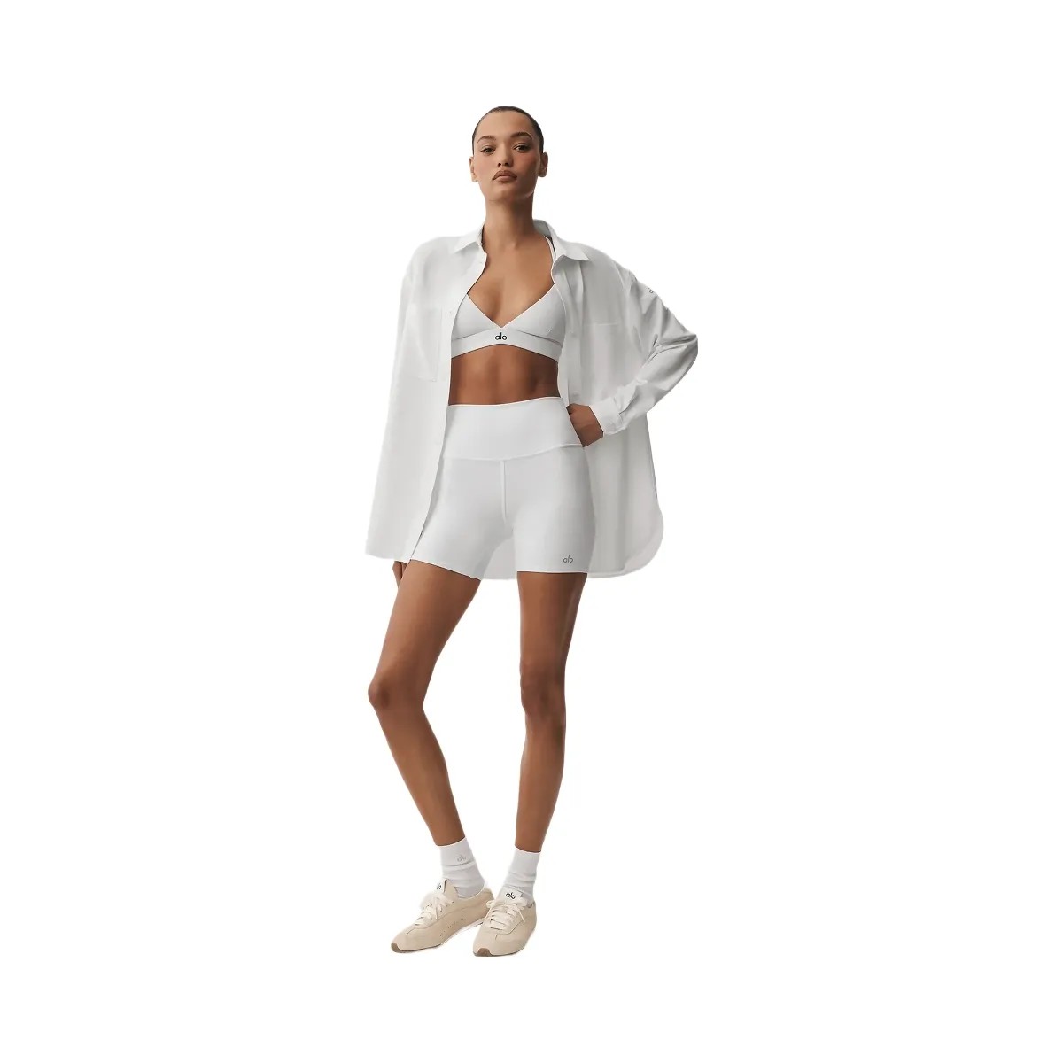 Alo Women's 5" Airbrush High-Waist Biker Short - White - HypeFly India View 1