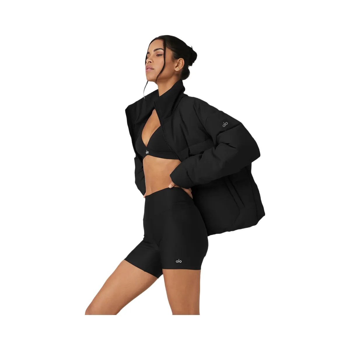 Alo Women's Stretch Woven Street Puffer - Black - HypeFly India View 2