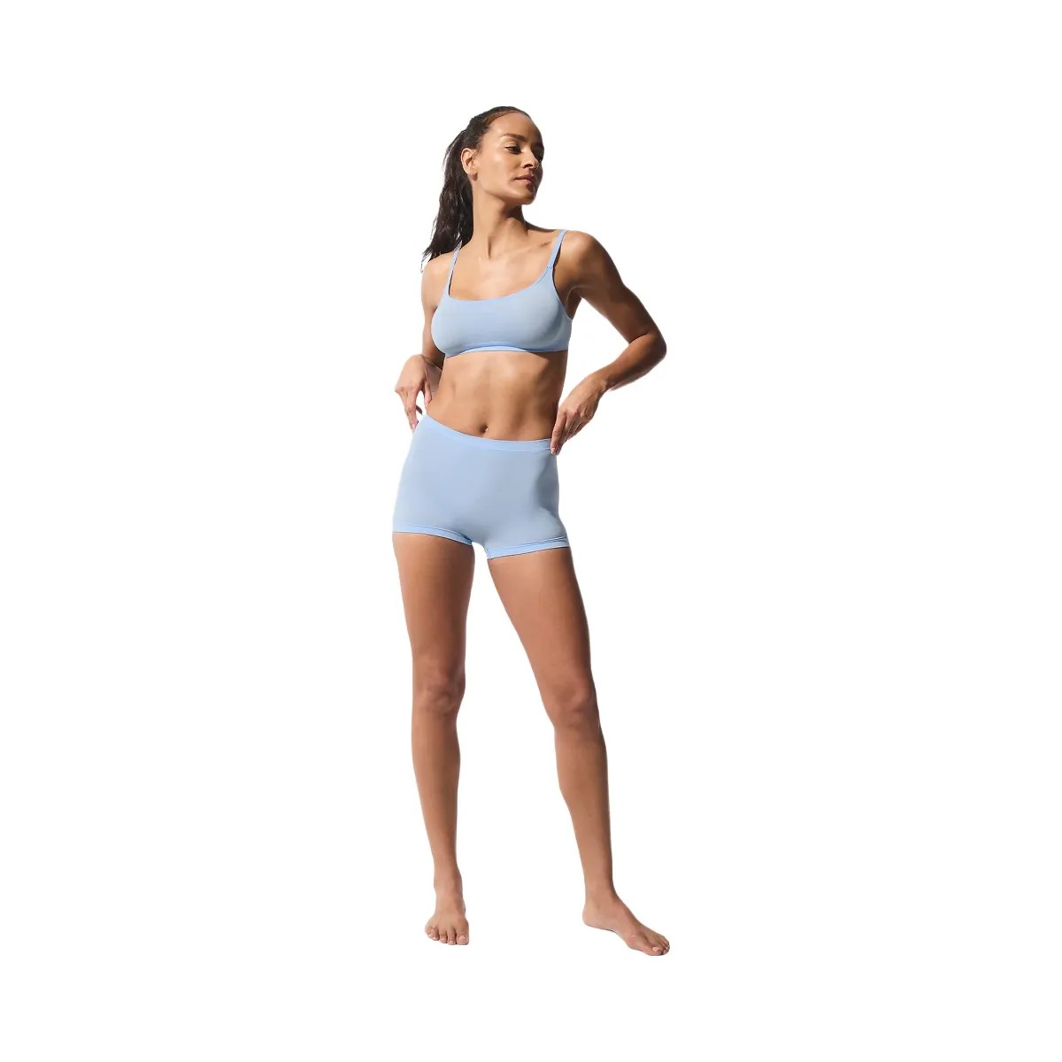 Alo Women's Sheer Glow Boyshort - Seashell Blue - HypeFly India View 2