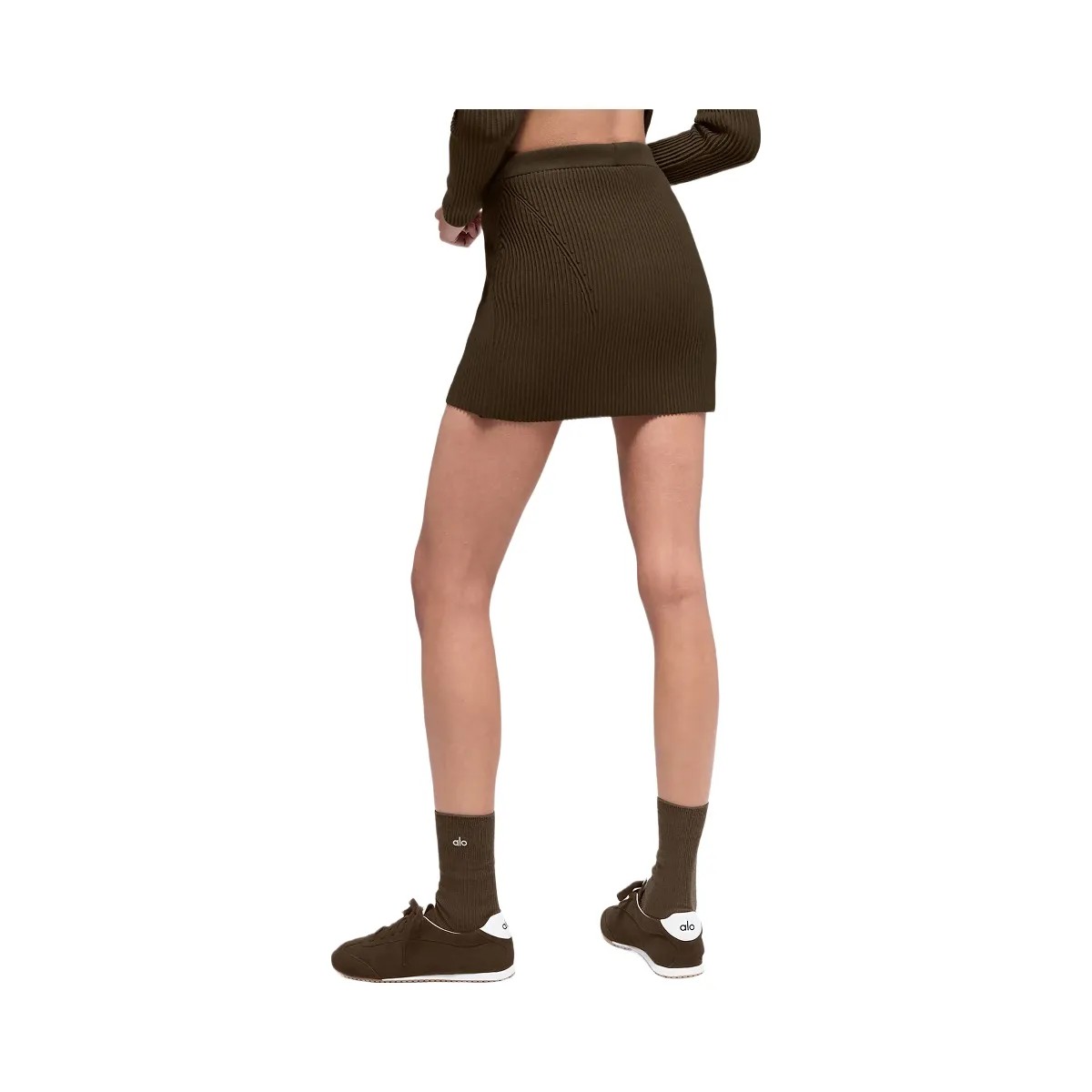 Alo Women's Denim Knit High-Waist Skirt - Espresso/Black - HypeFly India View 3