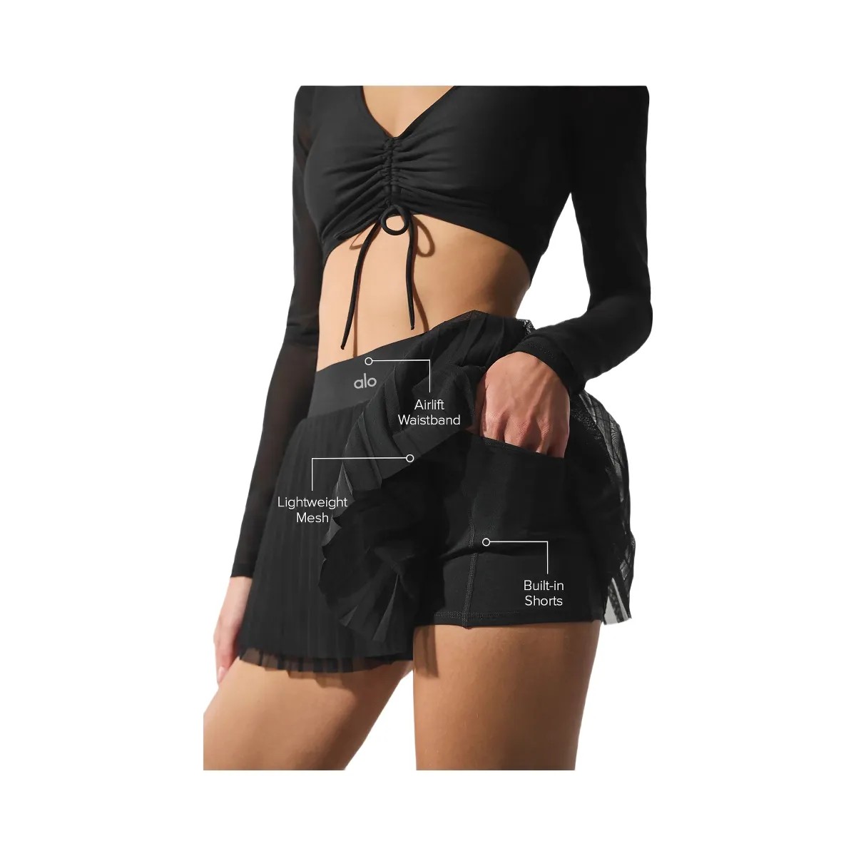 Alo Women's Mesh Baseline Tennis Skirt - Black - HypeFly India View 2