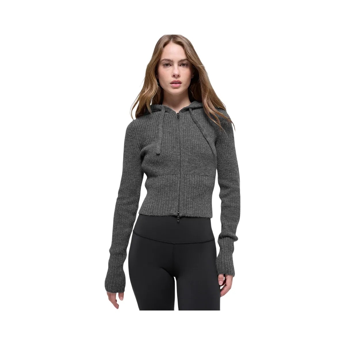 Alo Women's Wool Cashmere Ribbed Noble Full Zip Hoodie - Platinum Grey - HypeFly India View 4