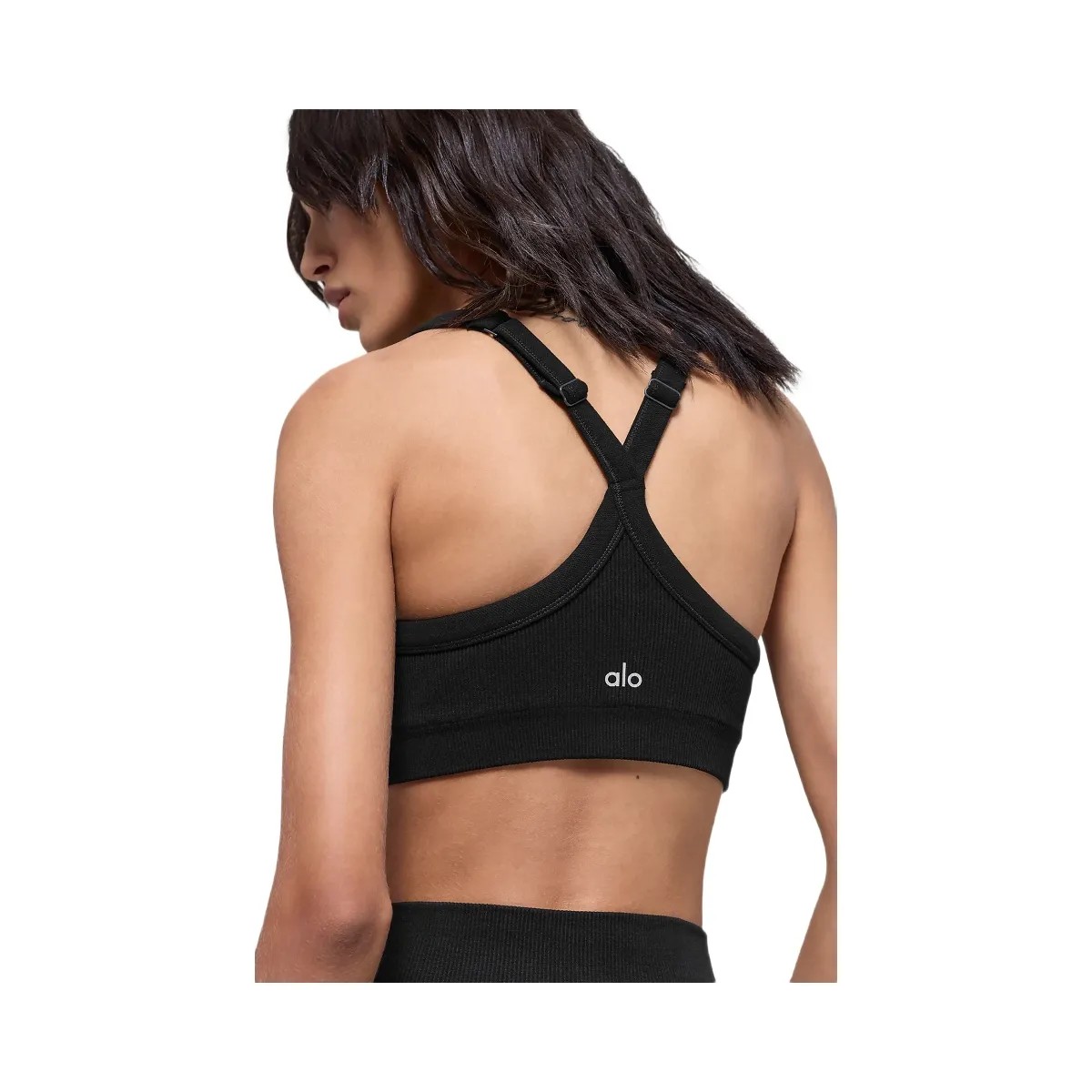 Alo Women's Seamless Two Tone Rib Bra - Black - HypeFly India View 3