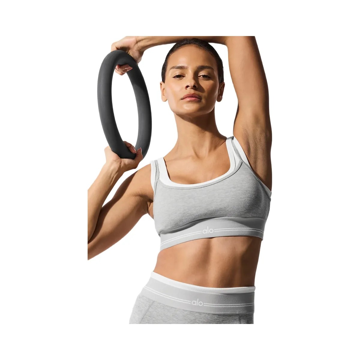 Alo Women's soft Better Together Bra - Athletic Heather Grey/White - HypeFly India View 3