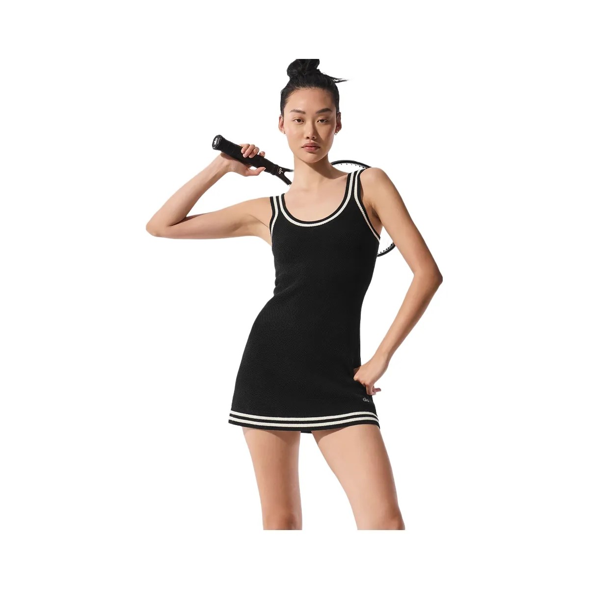 Alo Women's Tennis Club Sweater Knit Dress - Black/Ivory - HypeFly India View 4