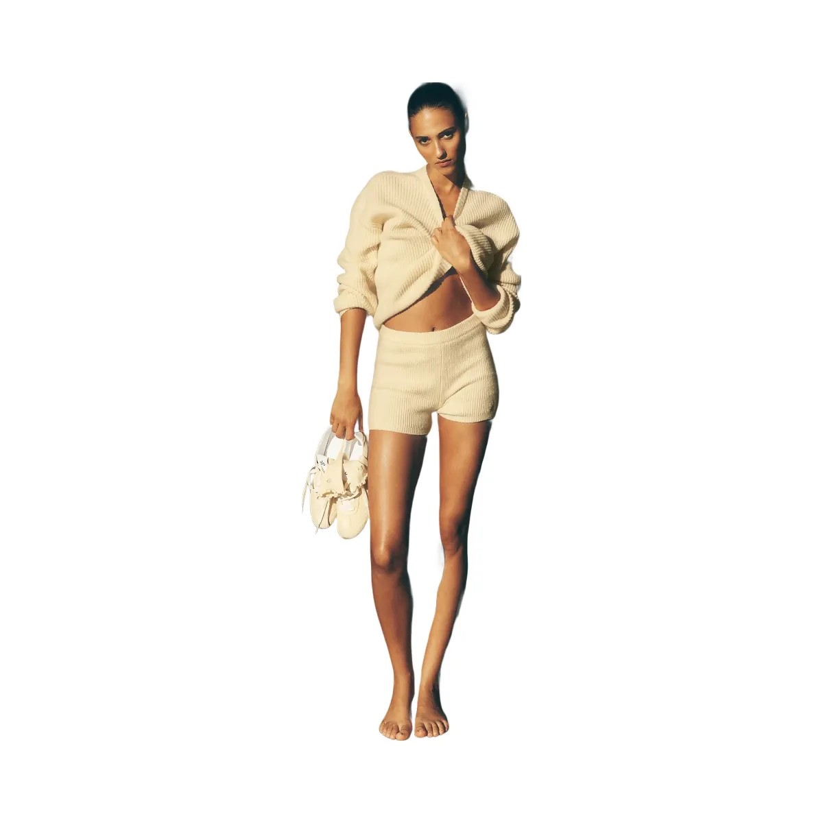 Alo Women's Wool Cashmere Ribbed Noble Short - Candlelight Yellow - HypeFly India View 6