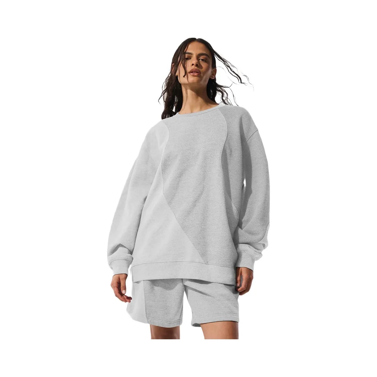 Alo Women's Make Waves Crew Neck Pullover - Athletic Heather Grey Tonal - HypeFly India View 4