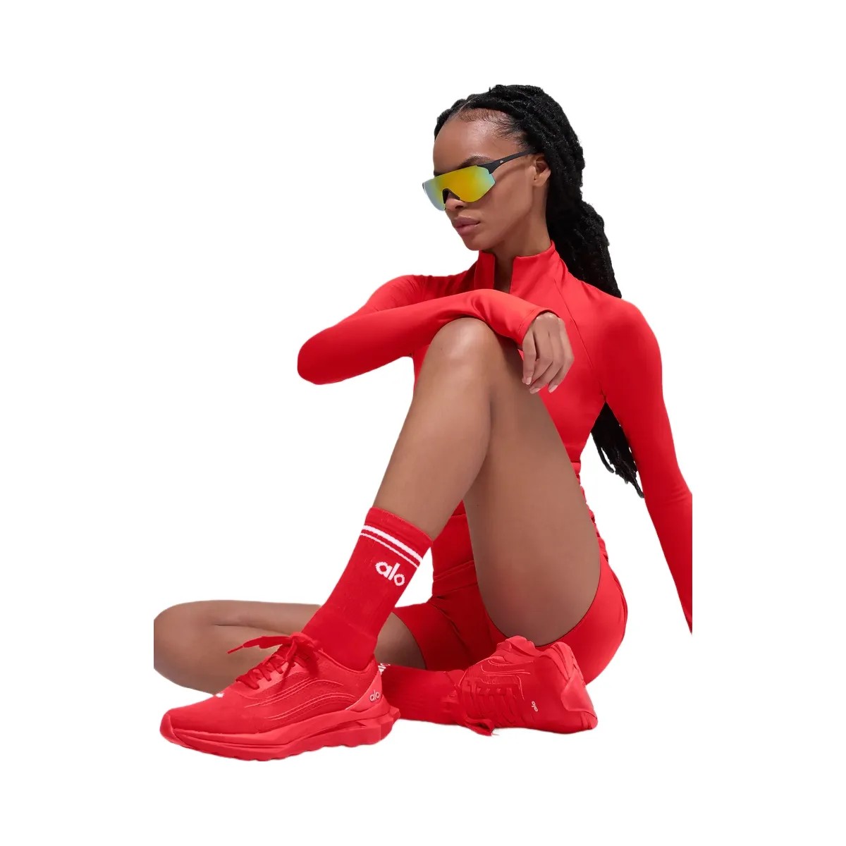 Alo Unisex Half-Crew Throwback Sock - Bright Red/White - HypeFly India View 2