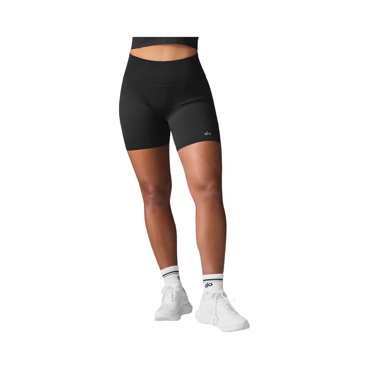 Alo Women's 5" Seamless Ribbed Favorite Short - Black - HypeFly India View 6