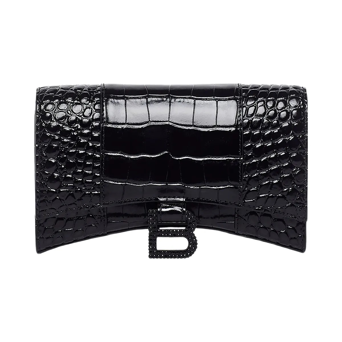 Balenciaga Hourglass Wallet With Chain Crocodile Embossed With Rhinestones - HypeFly India View 4