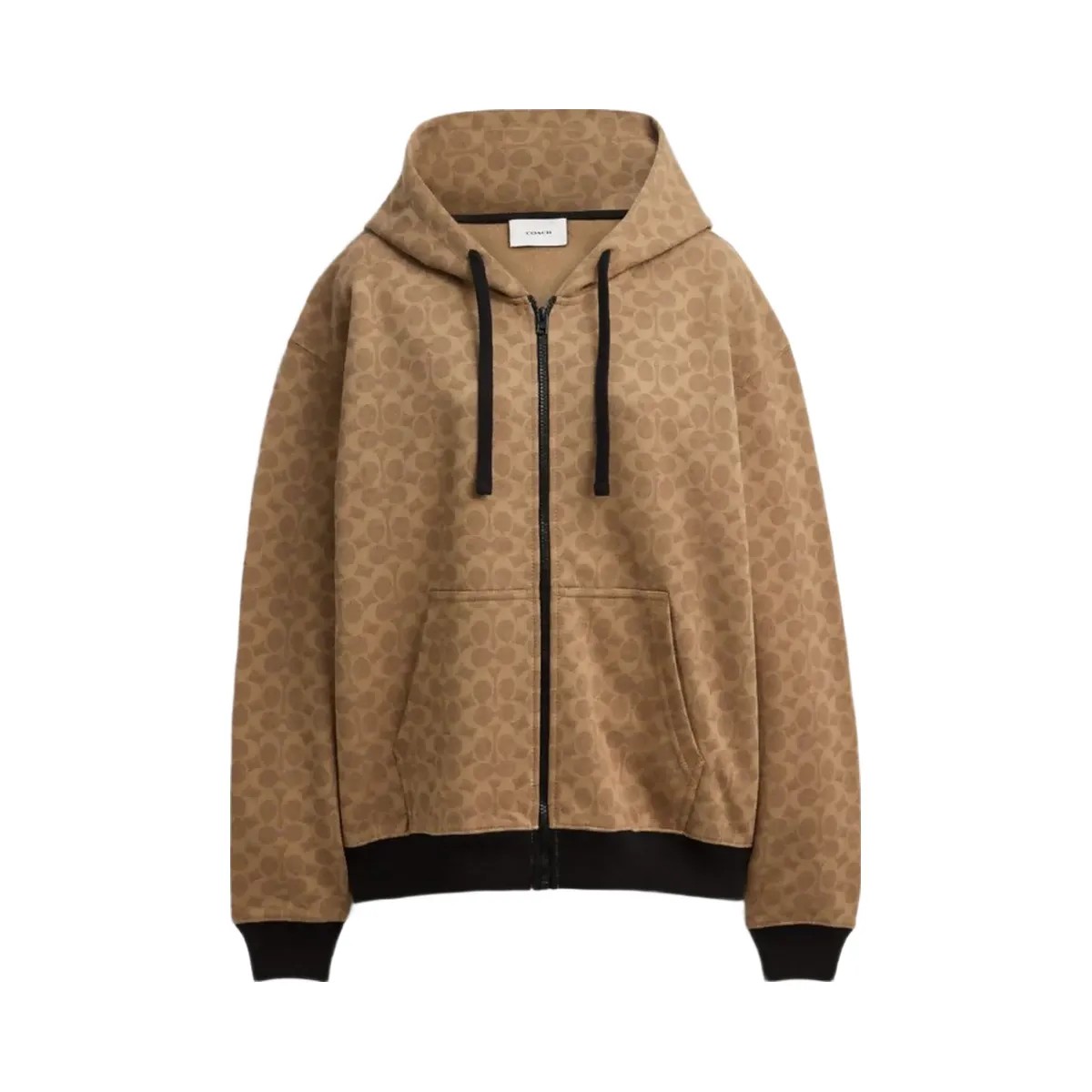 Coach All Over Signature Zip Hoodie In Organic Cotton Tan Signature - HypeFly India View 1