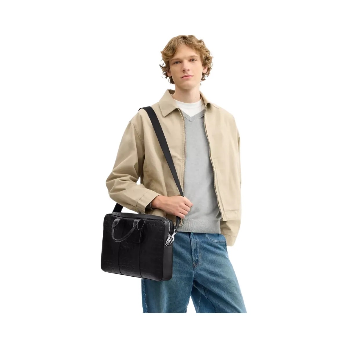 Coach Austin Brief In Signature Leather in Silver Black - HypeFly India View 4