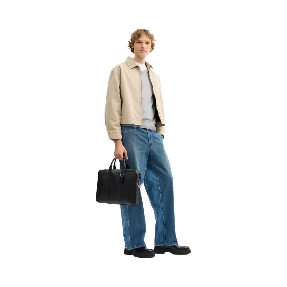 Coach Austin Brief In Signature Leather in Silver Black - HypeFly India View 5