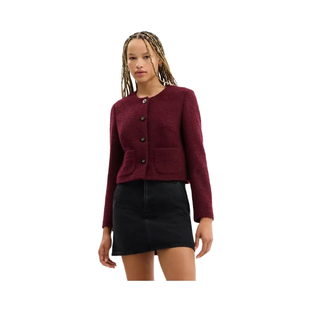 Coach Boucle Cardigan Jacket Burgundy - HypeFly India View 2