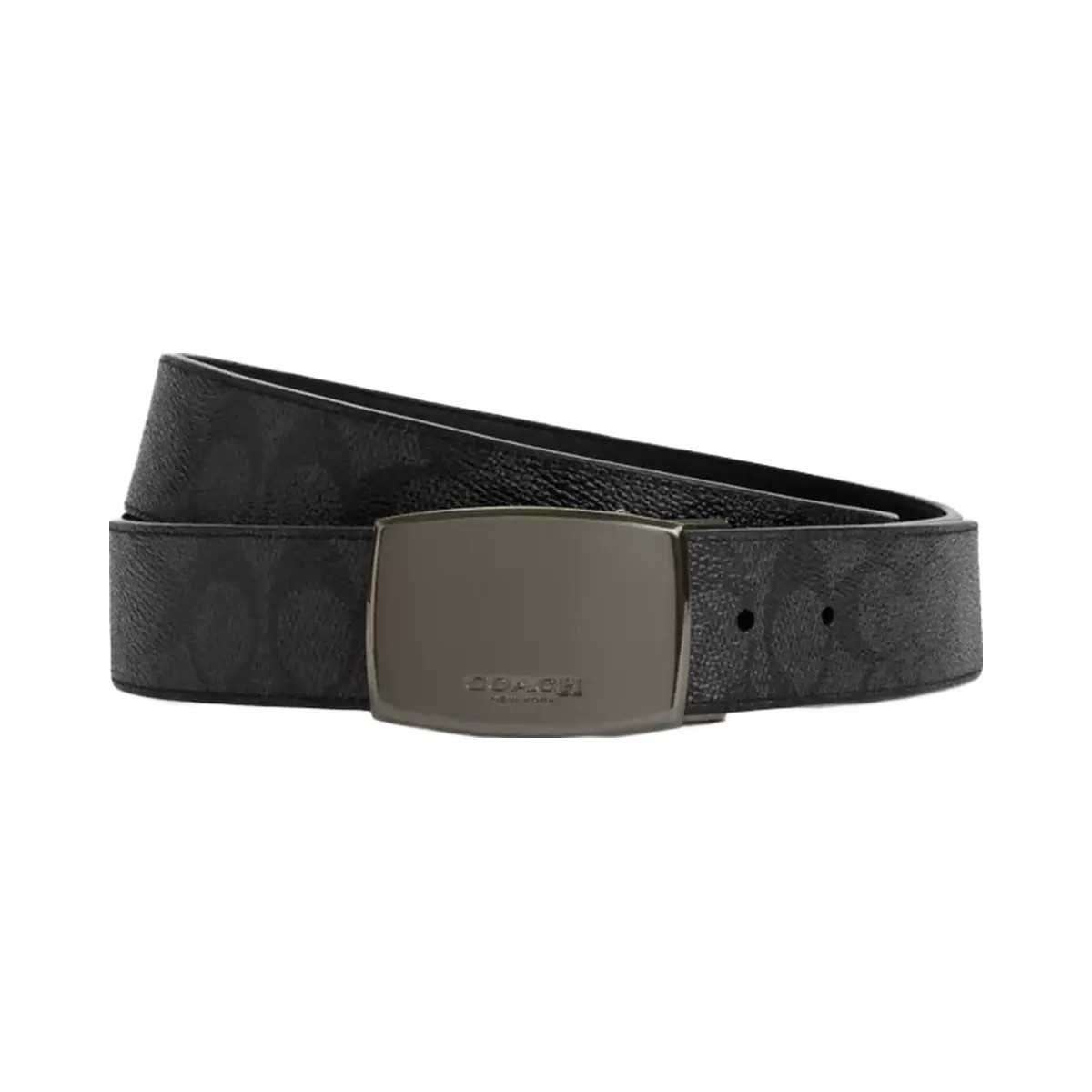 Coach Boxed Plaque And Harness Buckle Cut-To-Size Reversible Belt, 38 Mm in Gunmetal Charcoal Black - HypeFly India View 1