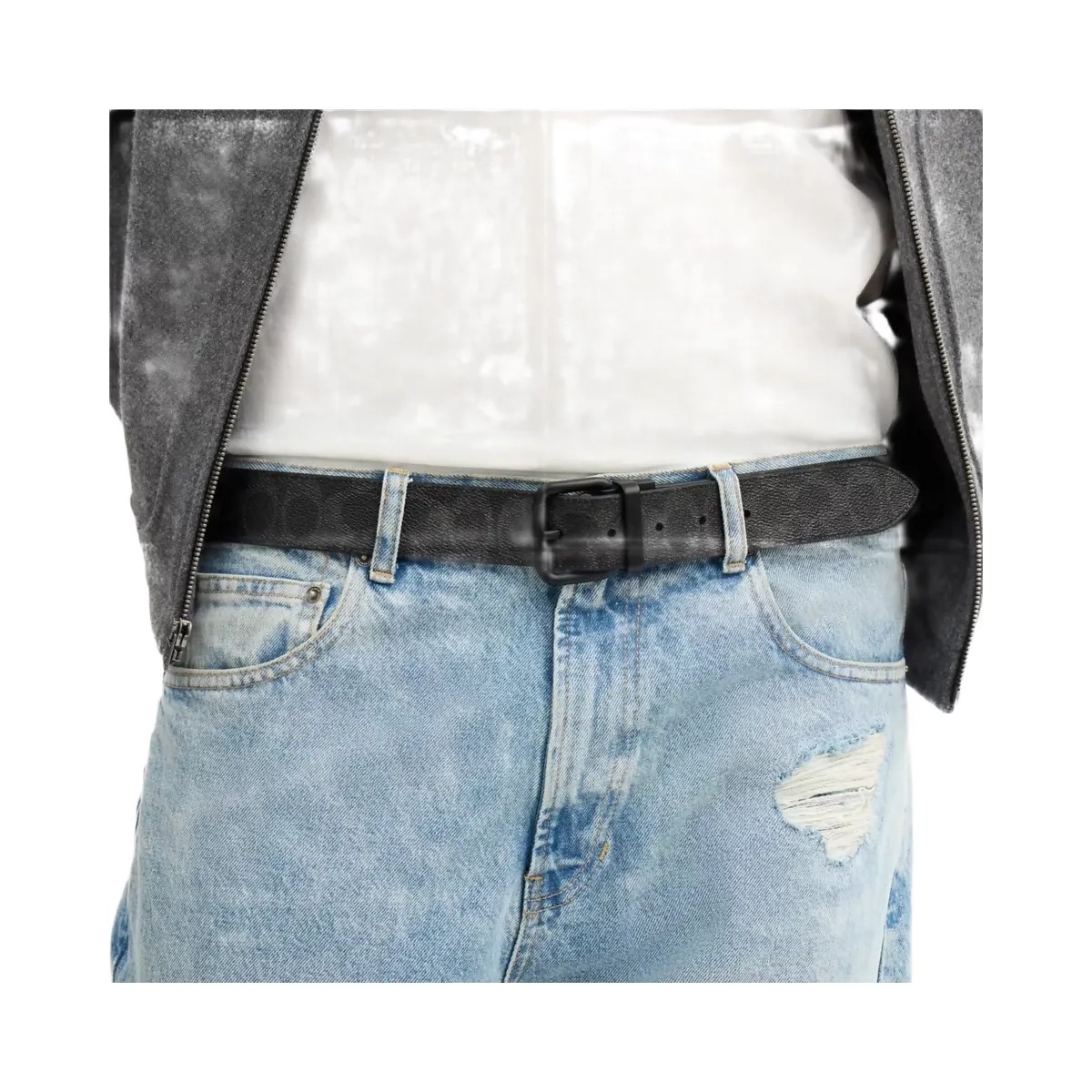 Coach Boxed Roller Buckle Cut-To-Size Reversible Belt, 38 Mm in Matte Black Black Signature - HypeFly India View 4