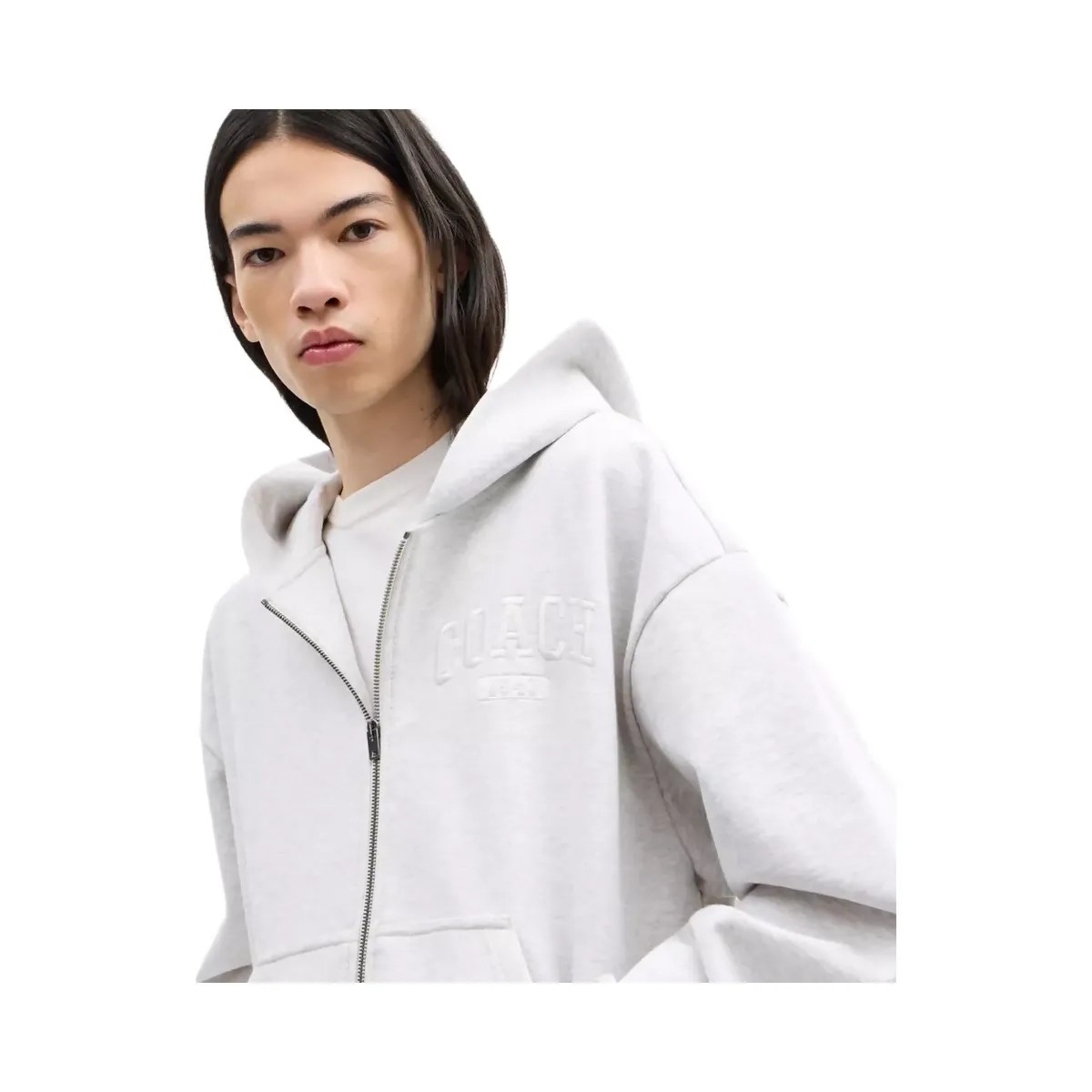 Coach Boxy Full Zip Hoodie in Heather Grey - HypeFly India View 4