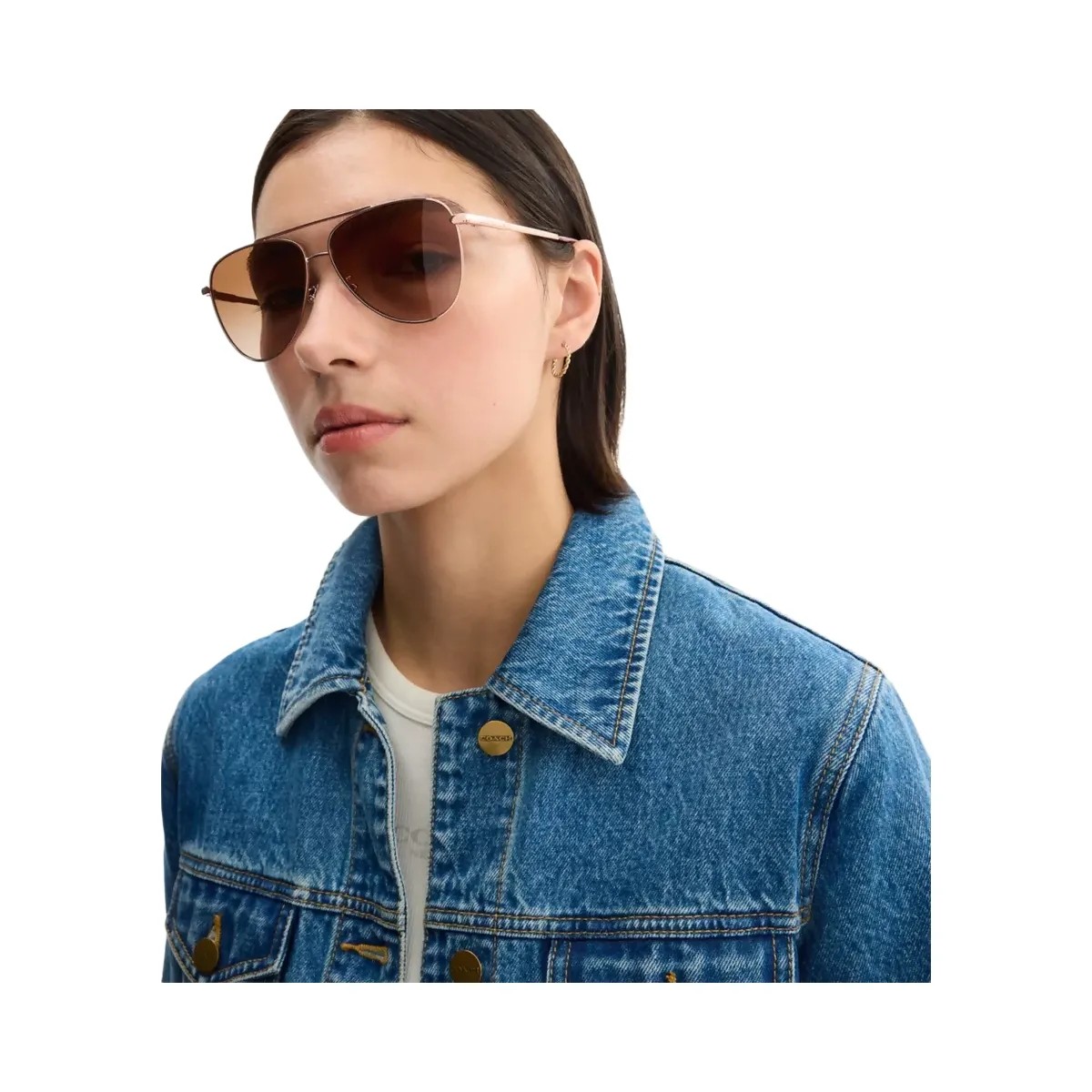 Coach C Hardware Metal Pilot Sunglasses in Rose Gold Brown Rose Grad - HypeFly India View 2