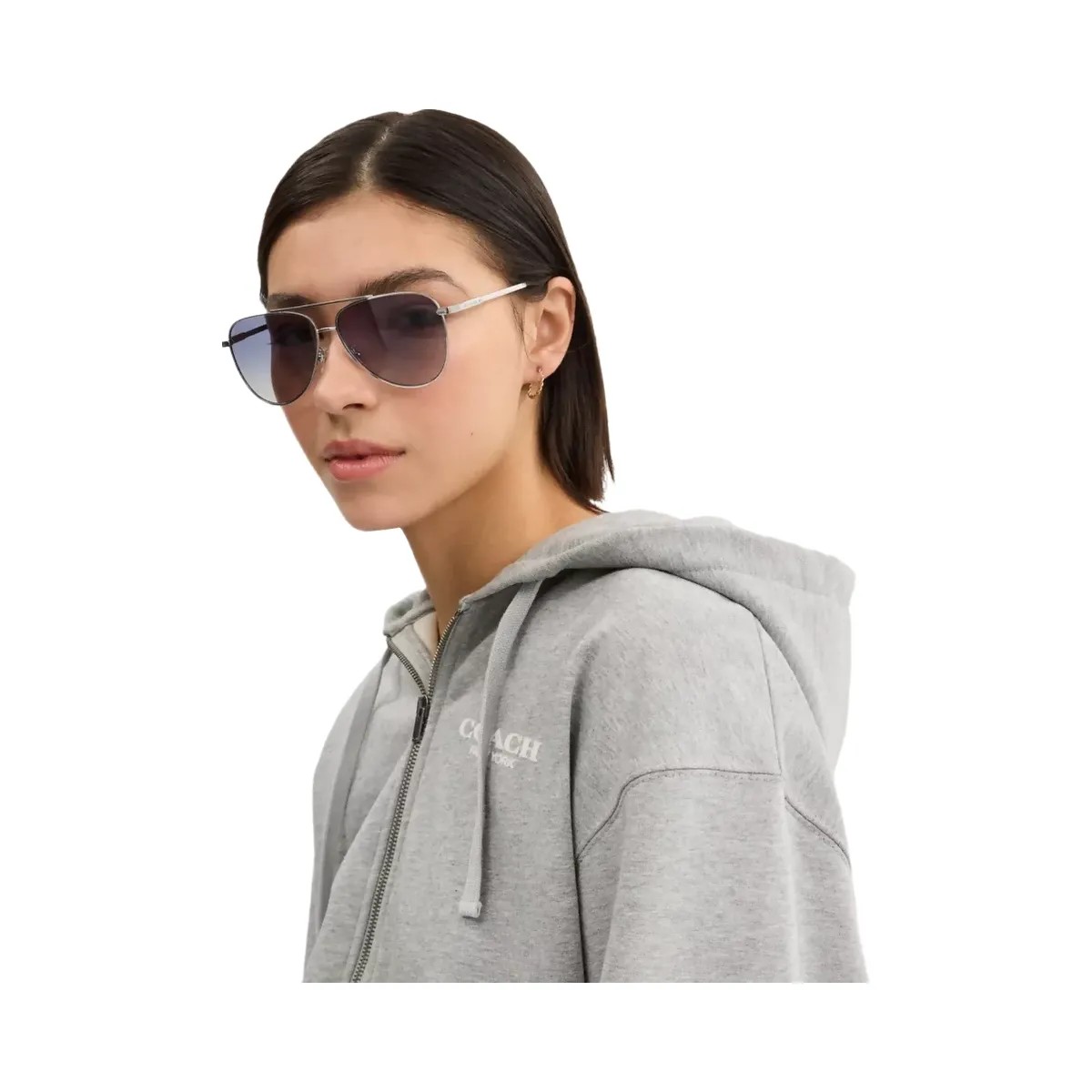 Coach C Hardware Metal Pilot Sunglasses in Silver Blue - HypeFly India View 2