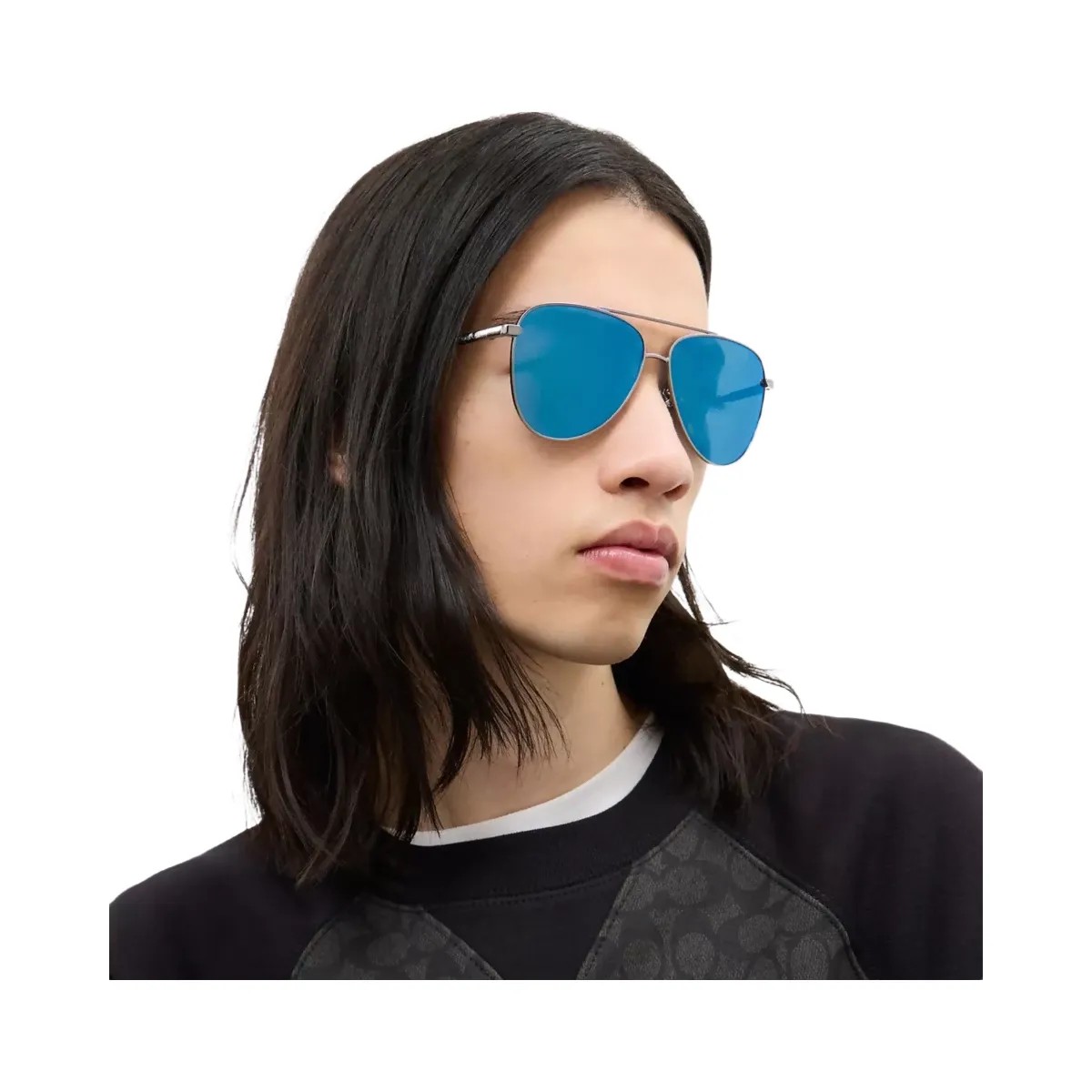 Coach C Hardware Metal Pilot Sunglasses in Silver Blue - HypeFly India View 4