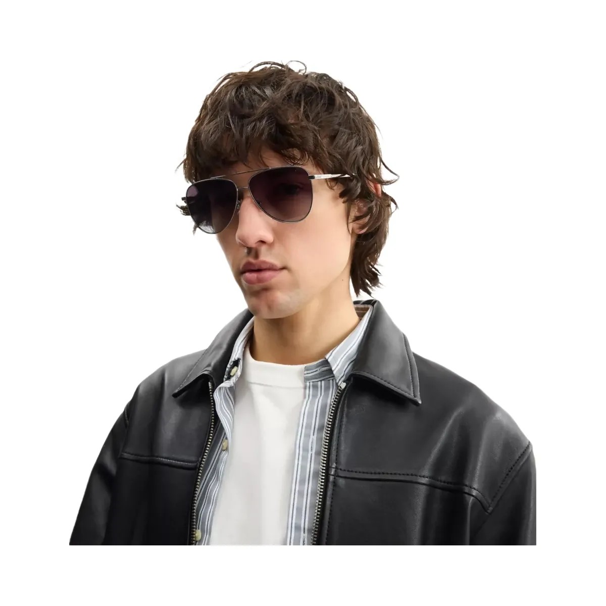 Coach C Hardware Metal Pilot Sunglasses in Silver Grey Gradient - HypeFly India View 2
