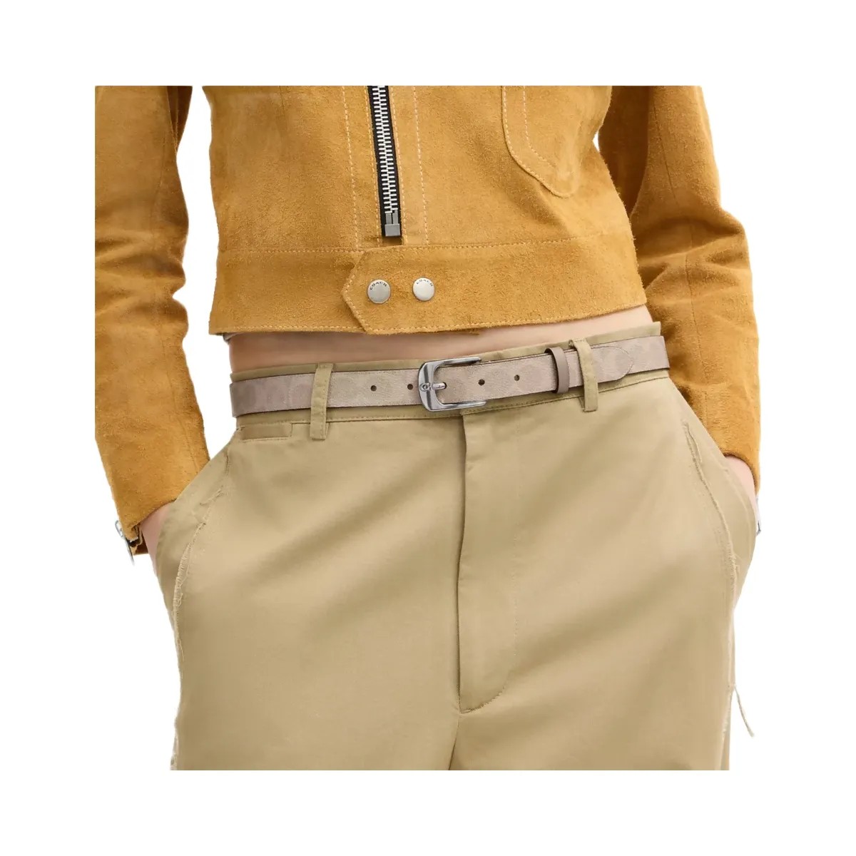 Coach C Harness Buckle Belt, 25 Mm in Light Antique Nickel Sand Taupe - HypeFly India View 3