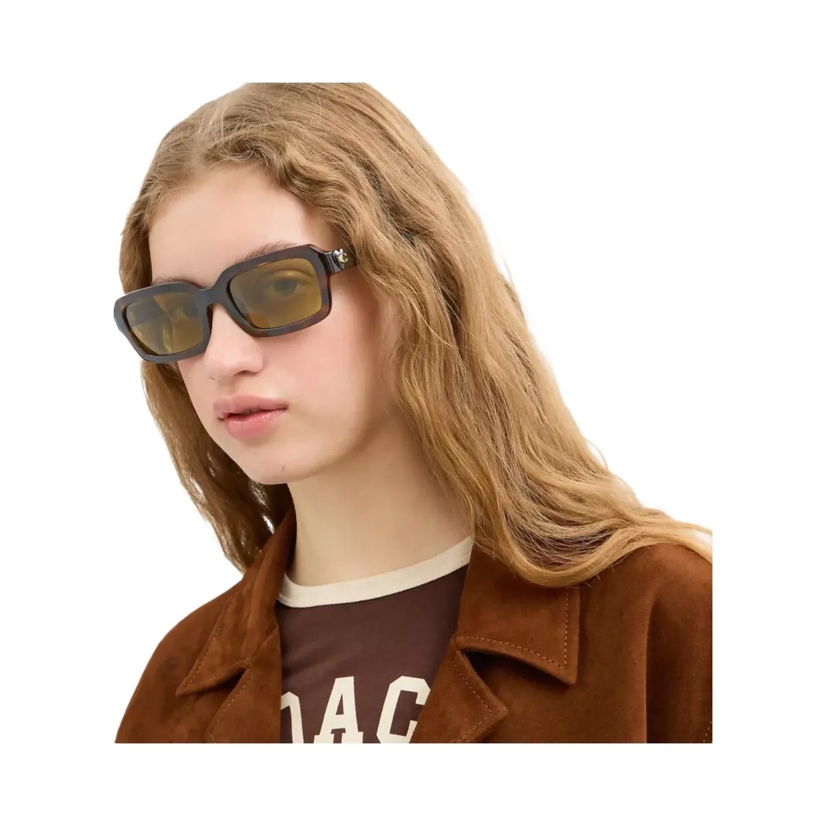 Coach C Heart Narrow Square Sunglasses in Dark Tortoise - HypeFly India View 4
