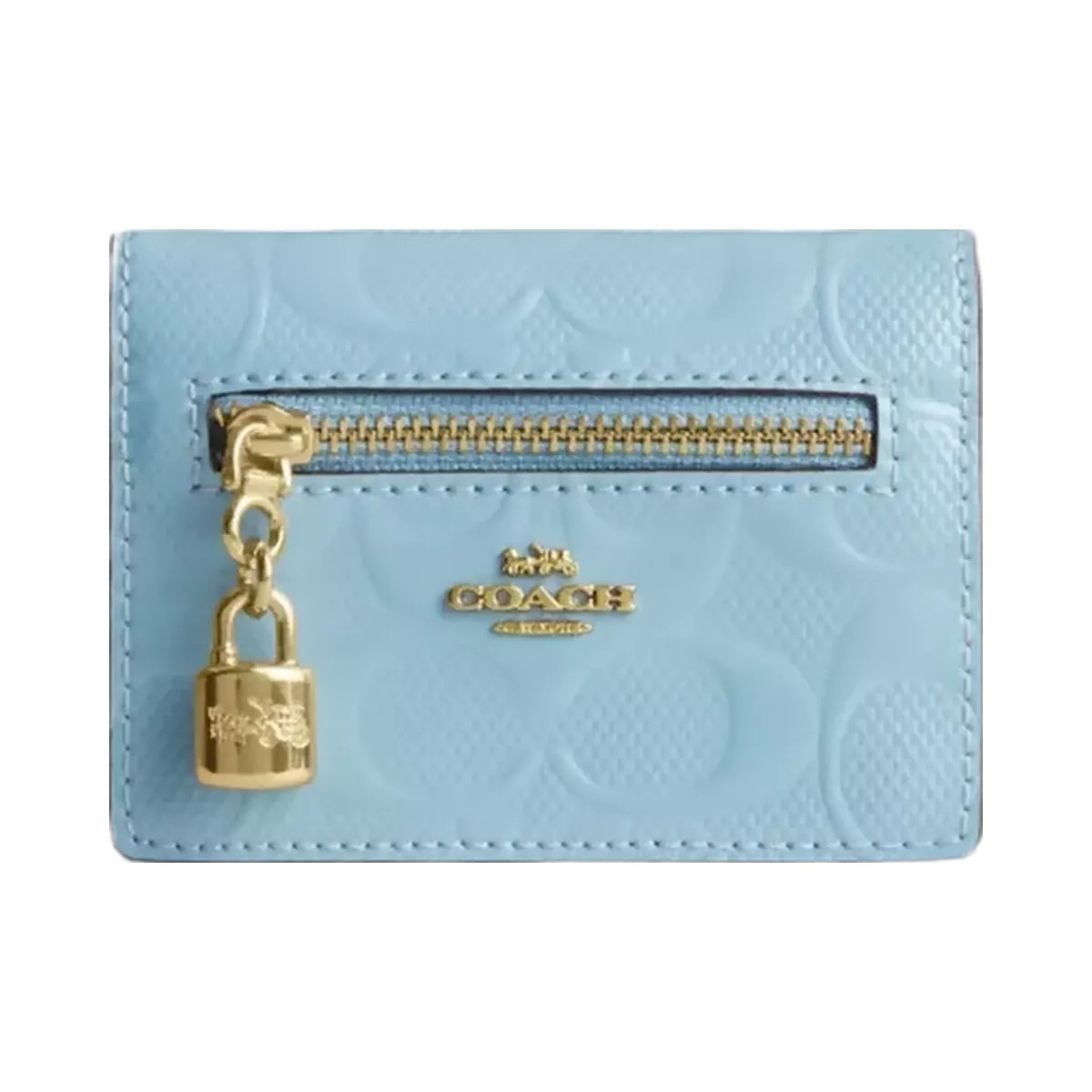 Coach Card Case With Charm In Signature Leather in Gold Light Blue - HypeFly India View 1