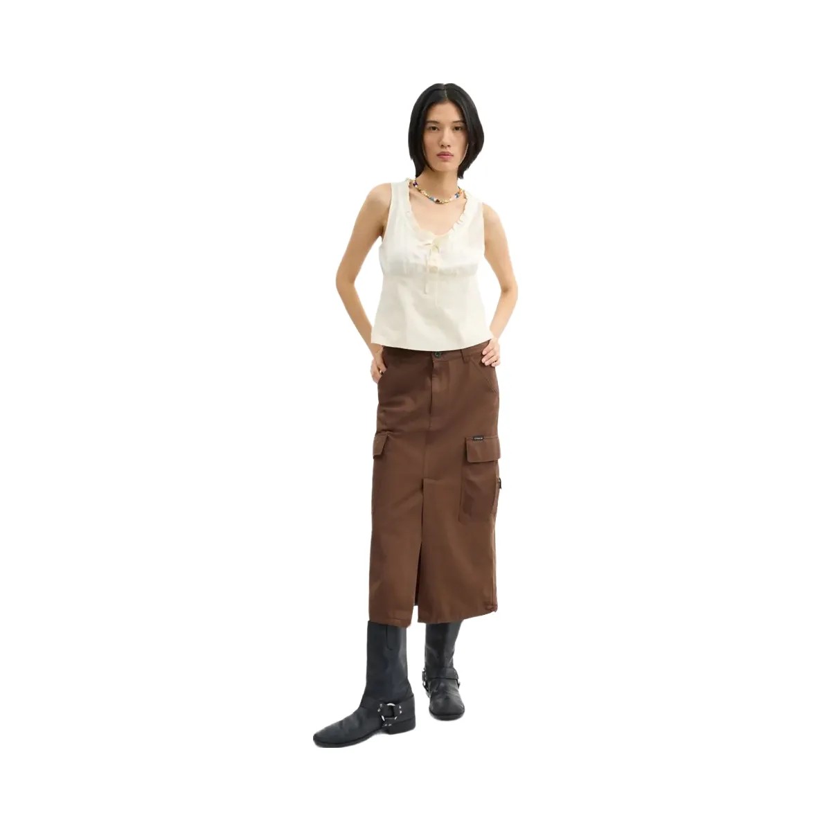 Coach Cargo Maxi Skirt In Organic Cotton Brown - HypeFly India View 2