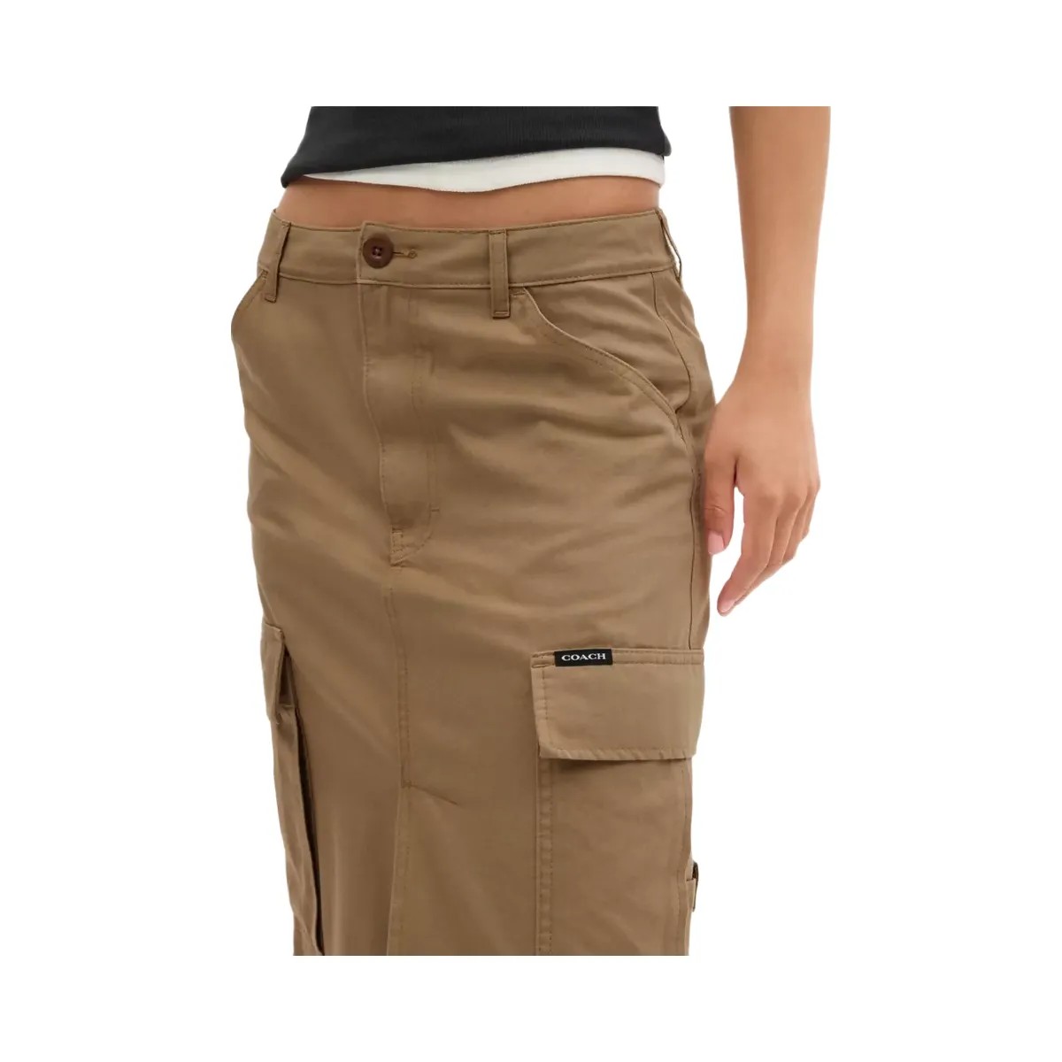 Coach Cargo Maxi Skirt In Organic Cotton in Khaki - HypeFly India View 4