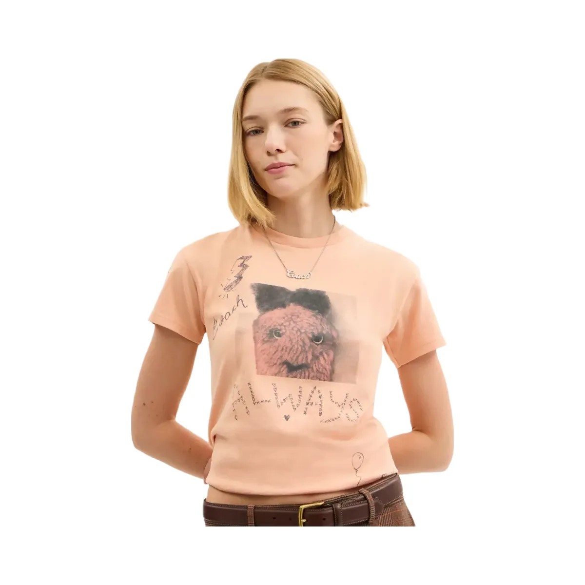 Coach Carroty Shrunken T-Shirt In Organic Cotton in Light Orange - HypeFly India View 6