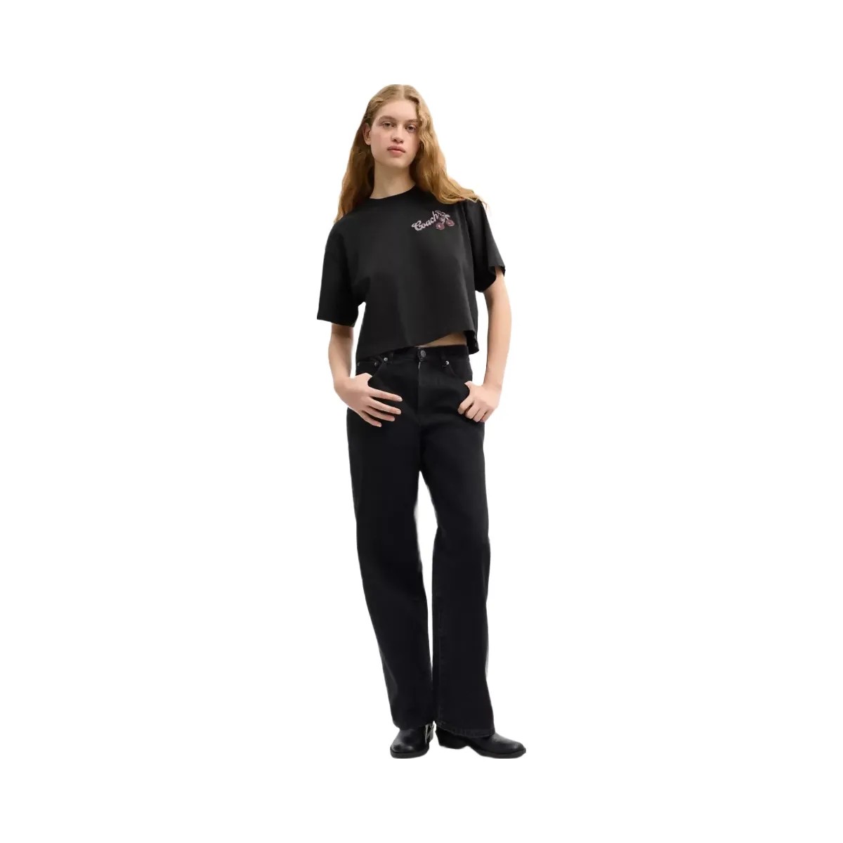 Coach Charms Cropped T-Shirt In Organic Cotton in Washed Black - HypeFly India View 2