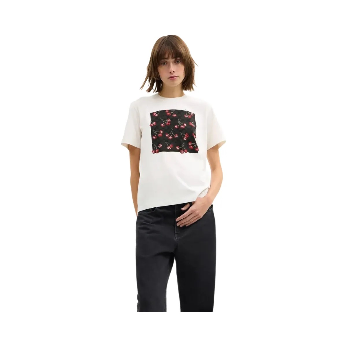Coach Cherry Signature Classic T Shirt In Organic Cotton Vintage Ivory - HypeFly India View 2