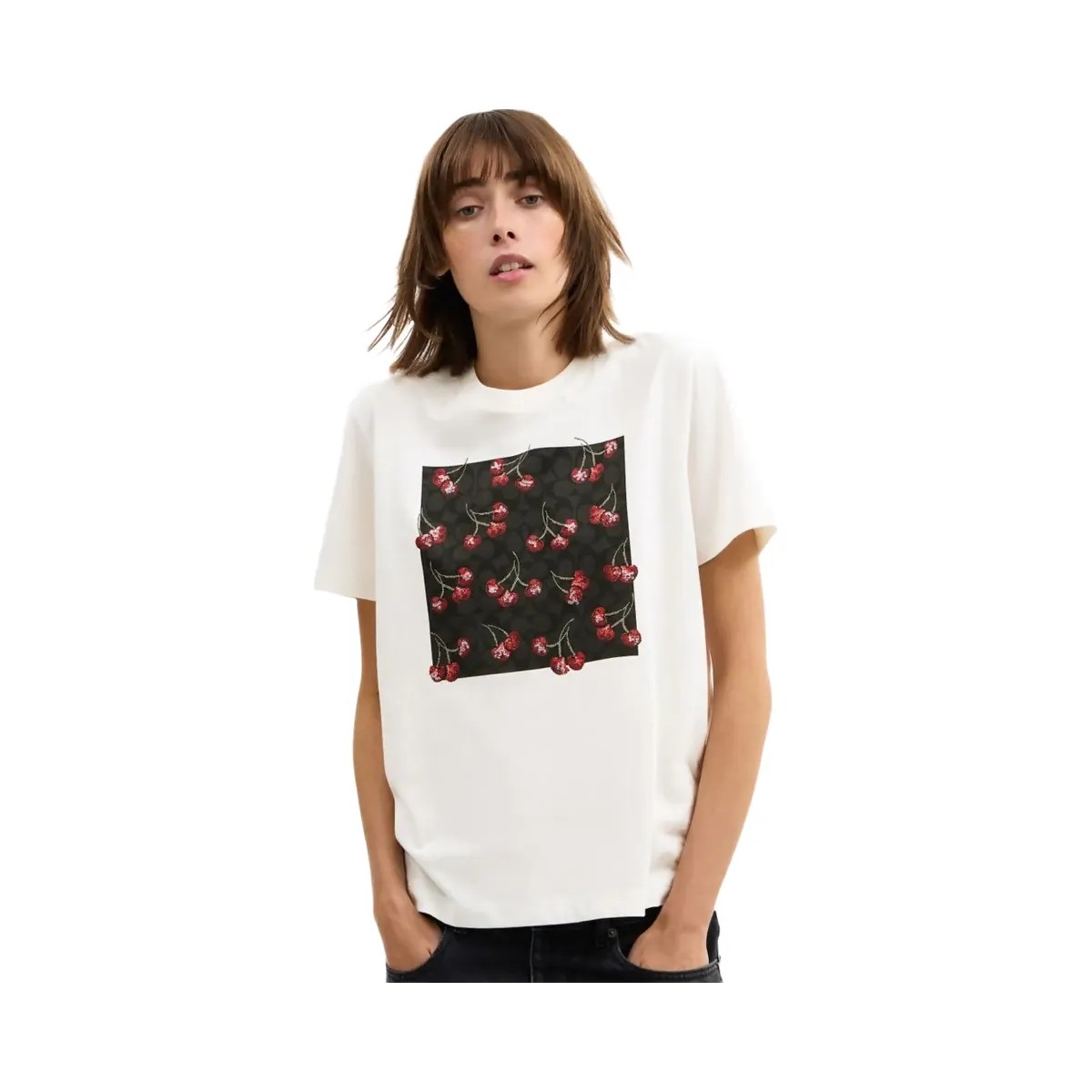 Coach Cherry Signature Classic T Shirt In Organic Cotton Vintage Ivory - HypeFly India View 4