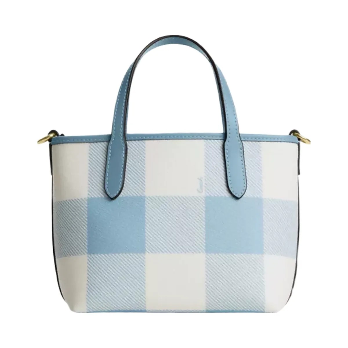 Coach City Mini Tote Bag With Gingham Print And Charm in Gold Blue Multi - HypeFly India View 3