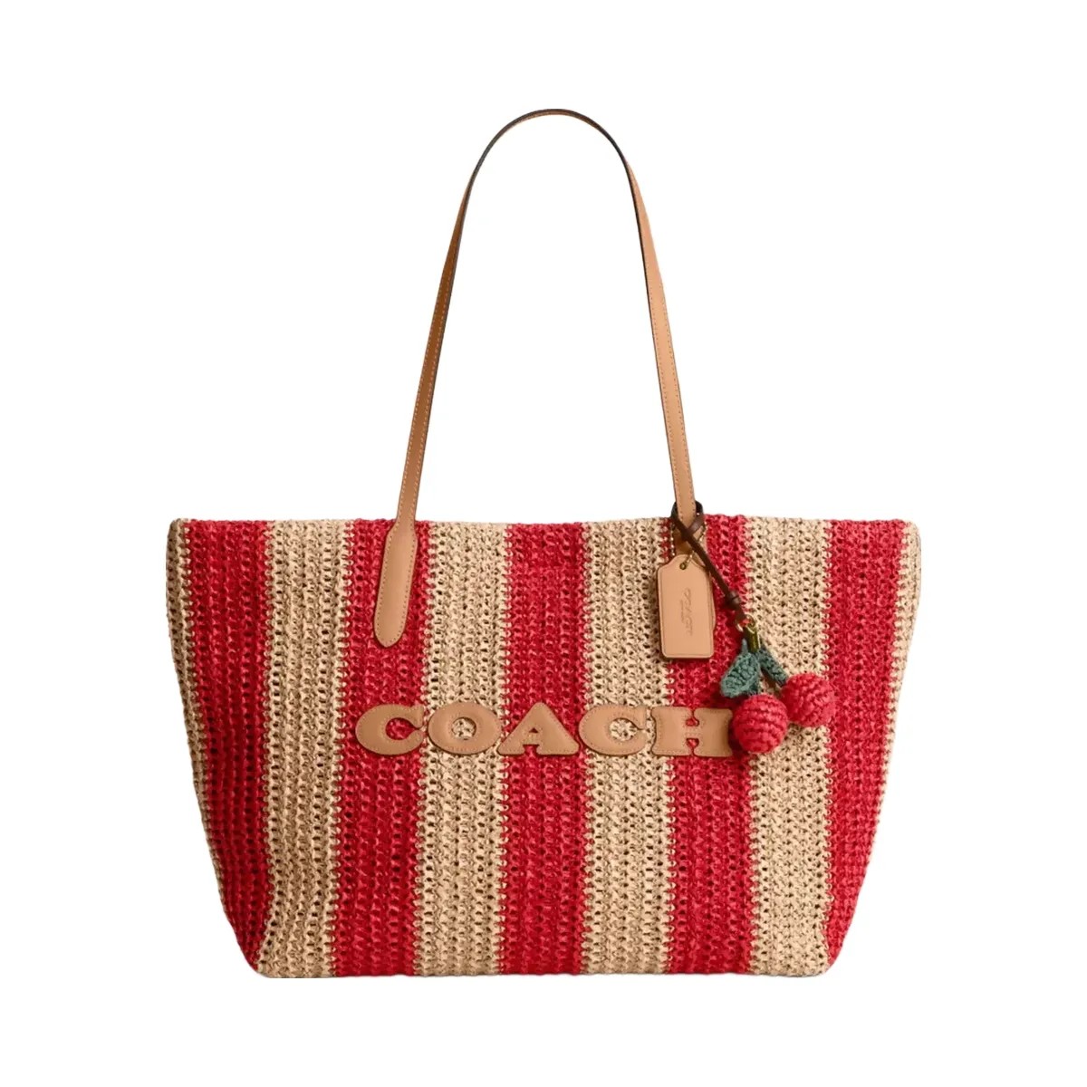 Coach City Tote Bag With Stripes And Charm in Gold Red Tan - HypeFly India View 1