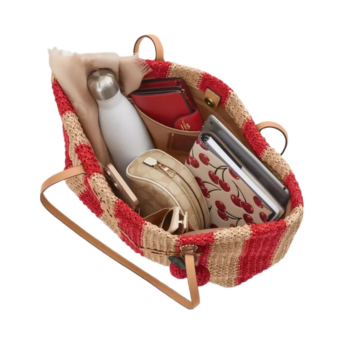 Coach City Tote Bag With Stripes And Charm in Gold Red Tan - HypeFly India View 4