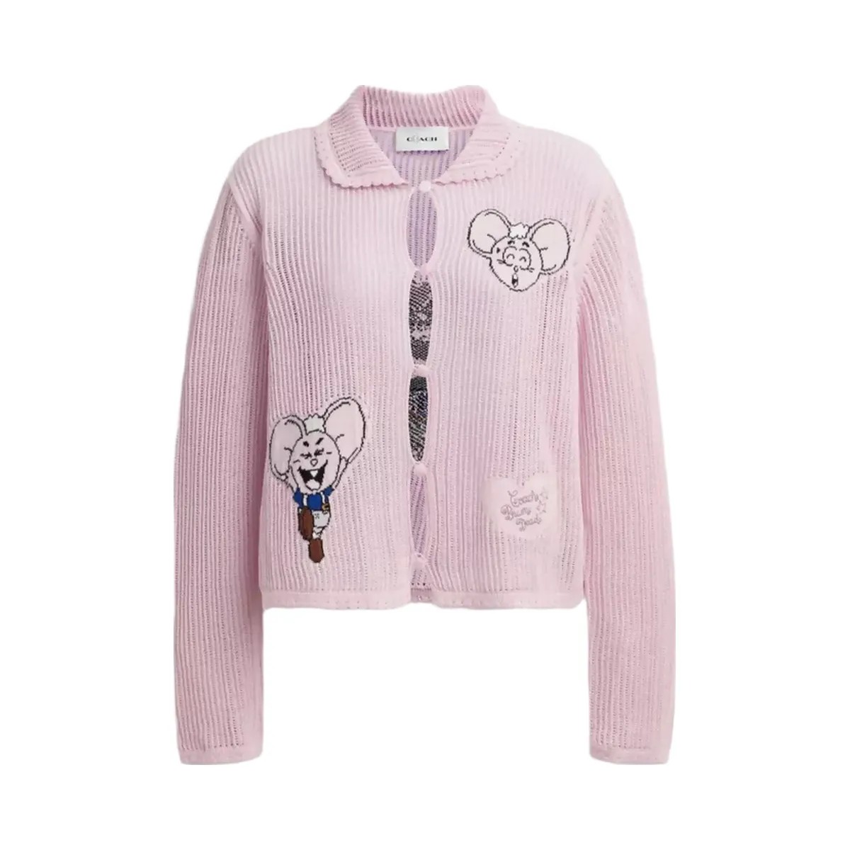 Coach x Brain Dead Kachi Mouse Cardigan In Organic Cotton in Pink - HypeFly India View 1