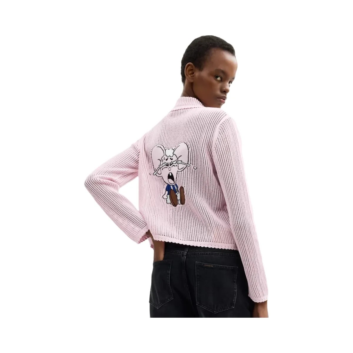 Coach x Brain Dead Kachi Mouse Cardigan In Organic Cotton in Pink - HypeFly India View 3