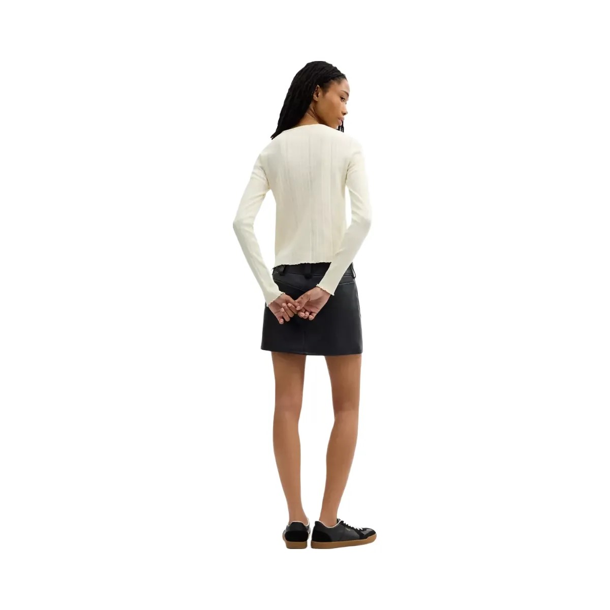 Coach x Brain Dead Kachi Mouse Graphic Long Sleeve Pointelle Top in Cream - HypeFly India View 3
