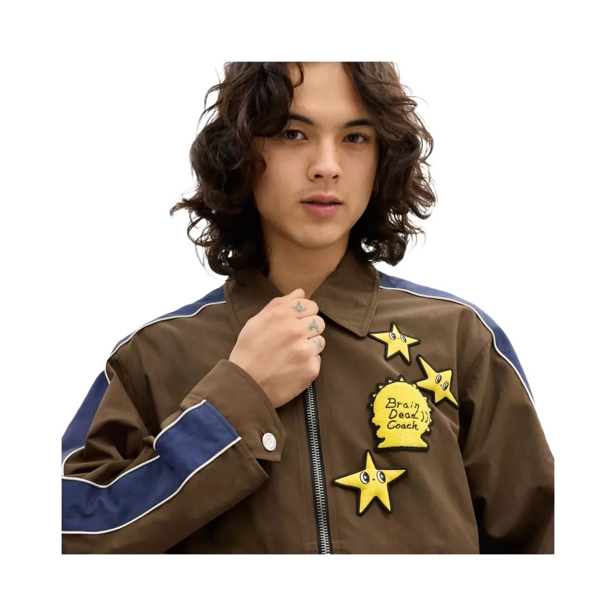 Coach x Brain Dead Nylon Racer Jacket In Recycled Polyamide in Brown - HypeFly India View 4