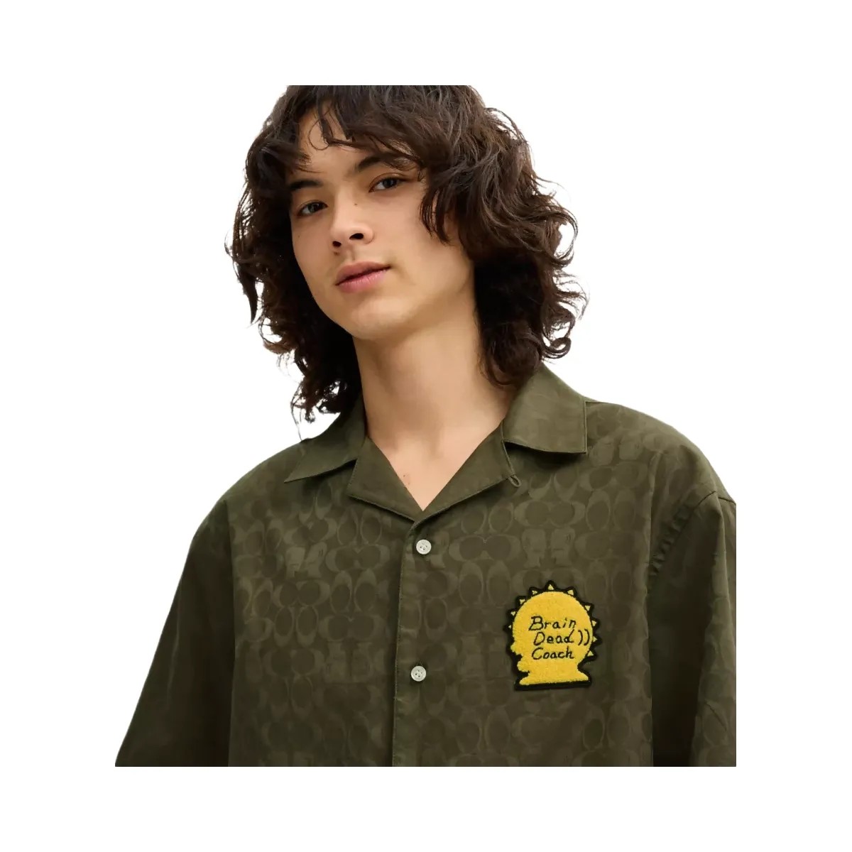 Coach x Brain Dead Signature Camp Shirt in Green - HypeFly India View 4
