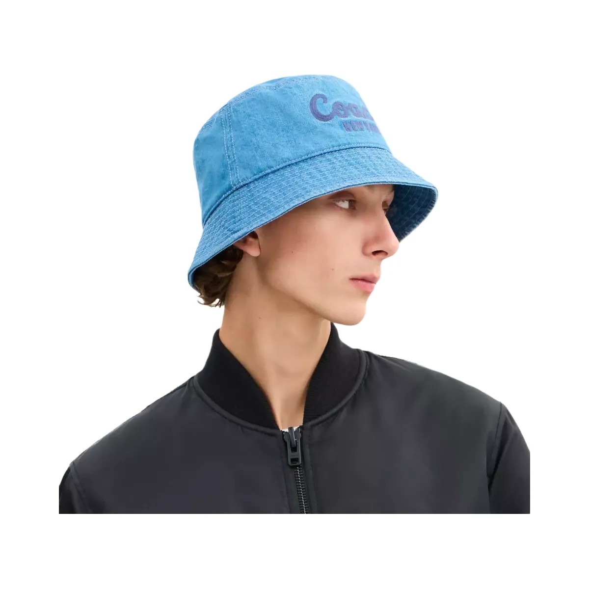 Coach Coach Script Embroidered Denim Bucket Hat in Indigo - HypeFly India View 3