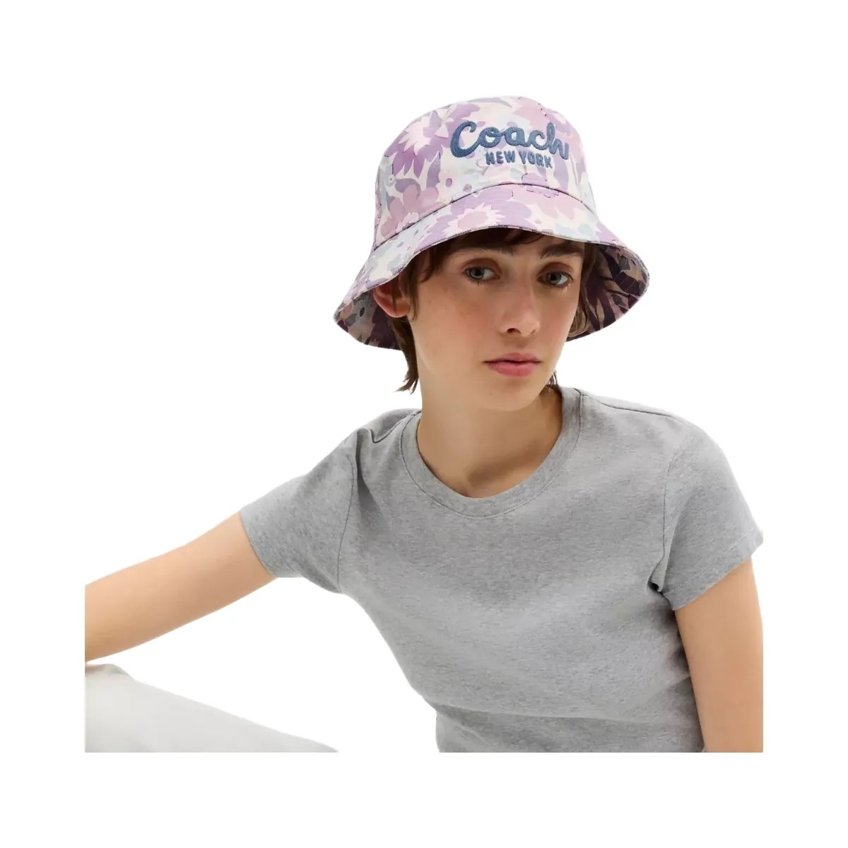 Coach Coach Script Floral Print Bucket Hat in Purple Multi - HypeFly India View 2