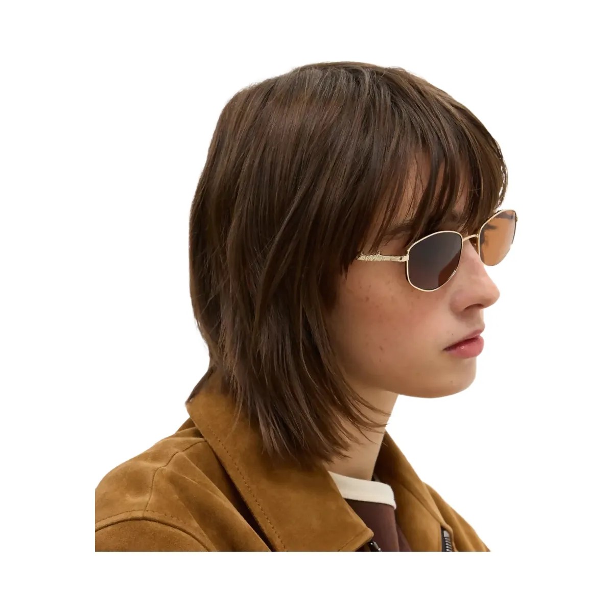 Coach Coach Script Metal Narrow Rectangle Sunglasses in Brown Gold - HypeFly India View 4