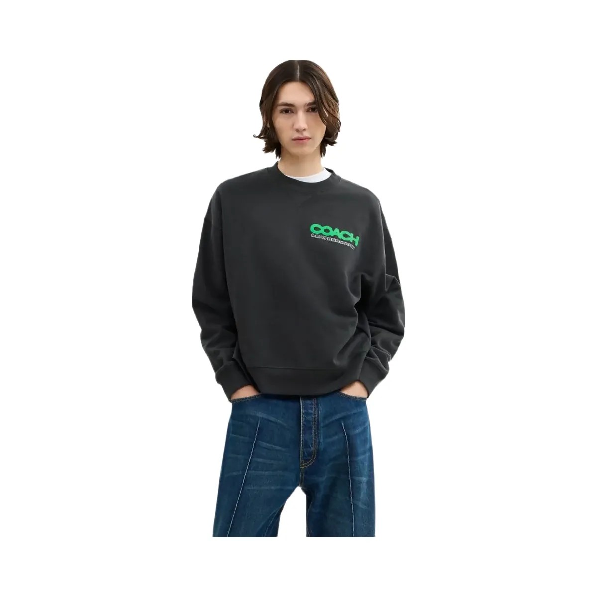 Coach Collage Sticker Crewneck Sweatshirt Washed Black - HypeFly India View 2
